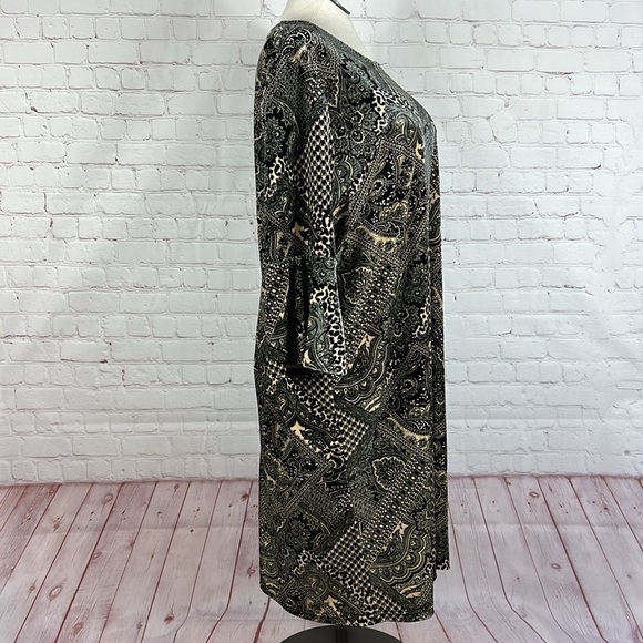 Serengeti Black Tan Paisley Plaid Bell Sleeve Sheath Midi Dress Size 3X - Picture 4 of 7